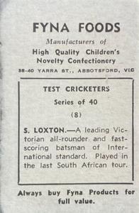 1950 Fyna Foods Test Cricketers #8 Sam Loxton Back