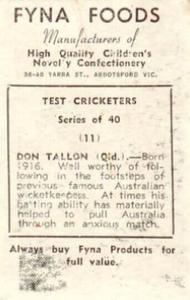 1950 Fyna Foods Test Cricketers #11 Don Tallon Back