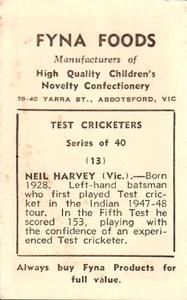 1950 Fyna Foods Test Cricketers #13 Neil Harvey Back