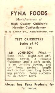 1950 Fyna Foods Test Cricketers #19 Ian Johnson Back