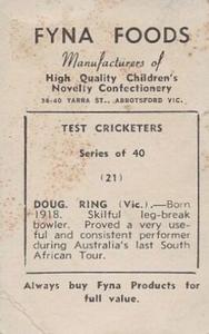 1950 Fyna Foods Test Cricketers #21 Doug Ring Back
