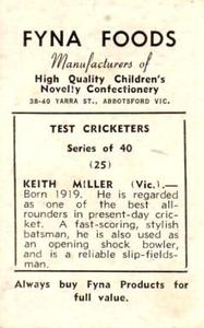 1950 Fyna Foods Test Cricketers #25 Keith Miller Back
