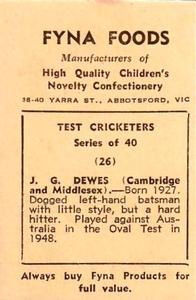 1950 Fyna Foods Test Cricketers #26 John Dewes Back