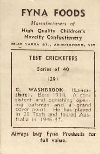 1950 Fyna Foods Test Cricketers #29 Cyril Washbrook Back