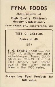 1950 Fyna Foods Test Cricketers #31 Godfrey Evans Back