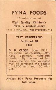 1950 Fyna Foods Test Cricketers #34 Brian Close Back