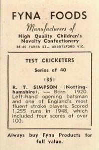 1950 Fyna Foods Test Cricketers #35 Reg Simpson Back