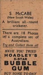 1933 Hoadley's Australian Cricketers (5-Star Bubble Gum) #NNO Stan McCabe Back