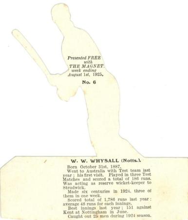 1925 The Magnet Periodical Cricketers #6 William Whysall Back