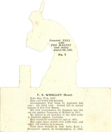 1925 The Magnet Periodical Cricketers #7 Frank Woolley Back