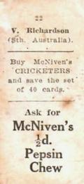 1929 McNivens Confectionery Cricketers #22 Vic Richardson Back
