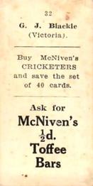 1929 McNivens Confectionery Cricketers #32 Don Blackie Back
