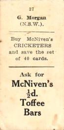 1929 McNivens Confectionery Cricketers #37 Gordon Morgan Back