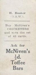 1929 McNivens Confectionery Cricketers #38 John Hooker Back