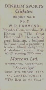 1929 Morrows Dinkum Sports Cricketers Series 3 First Edition #7 Wally Hammond Back