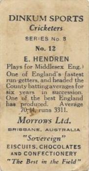 1929 Morrows Dinkum Sports Cricketers Series 3 First Edition #12 Patsy Hendren Back