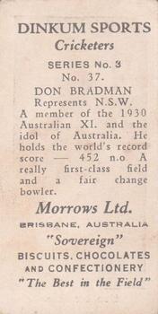 1929 Morrows Dinkum Sports Cricketers Series 3 First Edition #37 Don Bradman Back