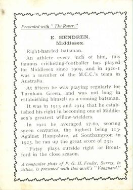 1924 D.C.Thomson Cricketers (Rover) #NNO Patsy Hendren Back