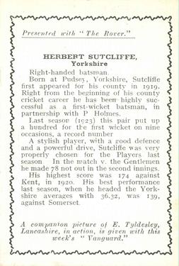 1924 D.C.Thomson Cricketers (Rover) #NNO Herbert Sutcliffe Back
