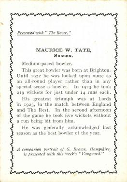 1924 D.C.Thomson Cricketers (Rover) #NNO Maurice Tate Back