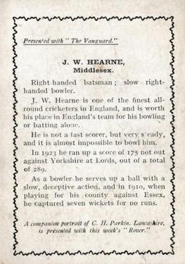 1924 D.C.Thomson Cricketers (Vanguard) #NNO John W. Hearne Back
