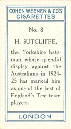 1926 Cohen Weenen Cricketers #8 Herbert Sutcliffe Back