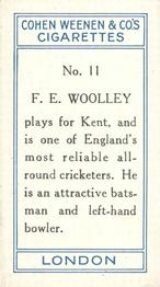 1926 Cohen Weenen Cricketers #11 Frank Woolley Back