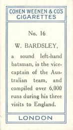 1926 Cohen Weenen Cricketers #16 Warren Bardsley Back