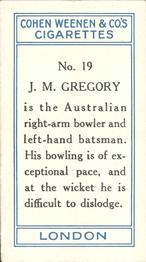 1926 Cohen Weenen Cricketers #19 Jack Gregory Back
