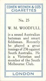 1926 Cohen Weenen Cricketers #25 Bill Woodfull Back