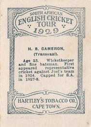 1929 Hartley's South African English Cricket Tour #NNO Horace Cameron Back