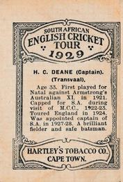 1929 Hartley's South African English Cricket Tour #NNO Hubert Deane Back