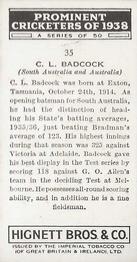1938 Hignett Tobacco Prominent Cricketers #35 Jack Badcock Back