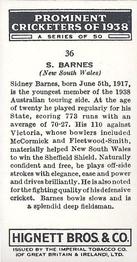 1938 Hignett Tobacco Prominent Cricketers #36 Sydney Barnes Back