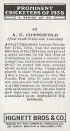1938 Hignett Tobacco Prominent Cricketers #40 Arthur Chipperfield Back
