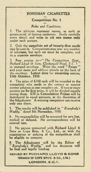 1930 Bondman Famous Cricketers Puzzle Series #7 Maurice Tate Back