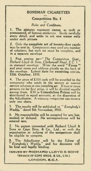 1930 Bondman Famous Cricketers Puzzle Series #18 Bill Woodfull Back