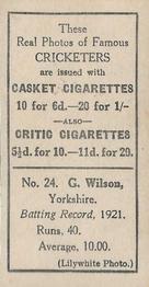1922 J.A. Pattreiouex Cricketers #C24 Geoffrey Wilson Back