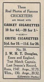1922 J.A. Pattreiouex Cricketers #C38 Johnny Douglas Back