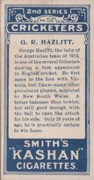 1912 F & J Smith Series 2 Cricketers #52 Gerry Hazlitt Back