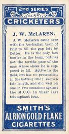 1912 F & J Smith Series 2 Cricketers #55 John McLaren Back