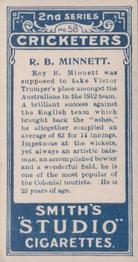 1912 F & J Smith Series 2 Cricketers #58 Rupert Minnett Back