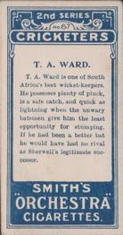 1912 F & J Smith Series 2 Cricketers #67 Tommy Ward Back