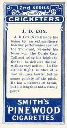 1912 F & J Smith Series 2 Cricketers #69 George Cox Back