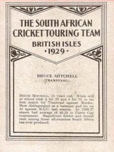 1929 United Services Tobacco South African Cricket Touring Team #NNO Bruce Mitchell Back