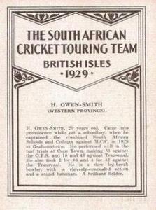 1929 United Services Tobacco South African Cricket Touring Team #NNO Harold Owen-Smith Back