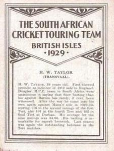 1929 United Services Tobacco South African Cricket Touring Team #NNO Herbie Taylor Back