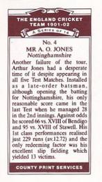 1991 County Print Services England Cricket Team 1901-02 #4 Arthur Jones Back