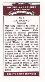 1991 County Print Services England Cricket Team 1901-02 #9 Len Braund Back