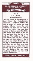 1991 County Print Services England Cricket Team 1901-02 #10 John Gunn Back